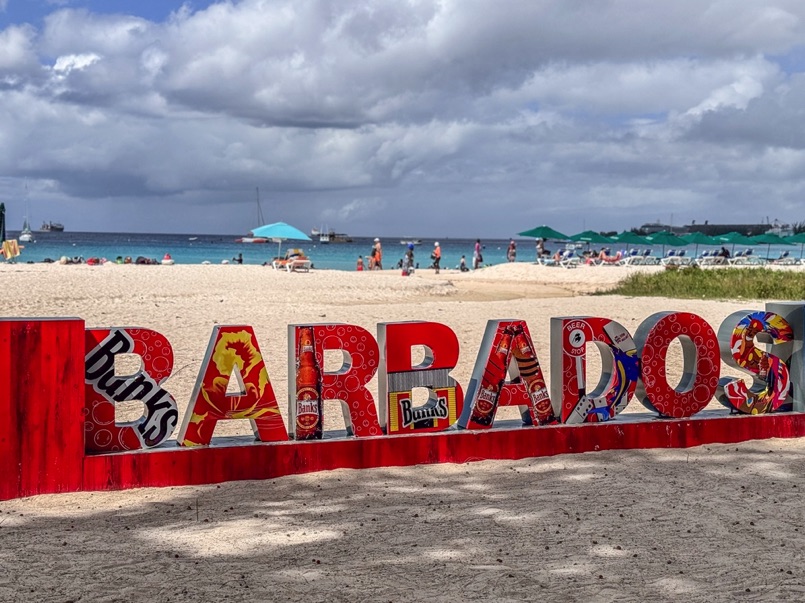 Barbados sign on the beach